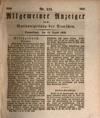 Allgemeiner Anzeiger und Nationalzeitung der Deutschen (Allgemeiner Anzeiger der Deutschen) Donnerstag 19. August 1830