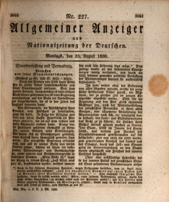 Allgemeiner Anzeiger und Nationalzeitung der Deutschen (Allgemeiner Anzeiger der Deutschen) Montag 23. August 1830