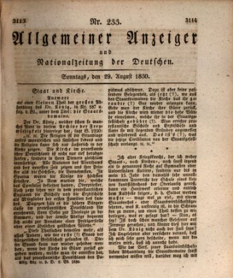 Allgemeiner Anzeiger und Nationalzeitung der Deutschen (Allgemeiner Anzeiger der Deutschen) Sonntag 29. August 1830