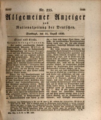 Allgemeiner Anzeiger und Nationalzeitung der Deutschen (Allgemeiner Anzeiger der Deutschen) Dienstag 31. August 1830