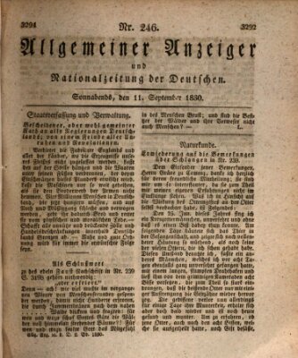 Allgemeiner Anzeiger und Nationalzeitung der Deutschen (Allgemeiner Anzeiger der Deutschen) Samstag 11. September 1830