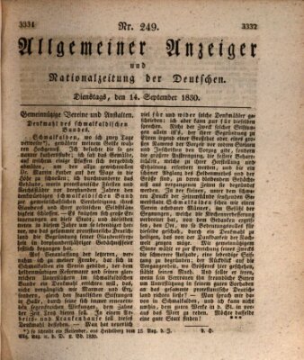 Allgemeiner Anzeiger und Nationalzeitung der Deutschen (Allgemeiner Anzeiger der Deutschen) Dienstag 14. September 1830