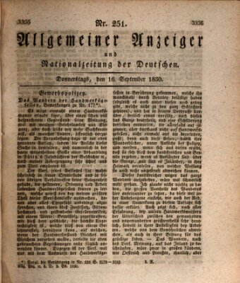 Allgemeiner Anzeiger und Nationalzeitung der Deutschen (Allgemeiner Anzeiger der Deutschen) Donnerstag 16. September 1830