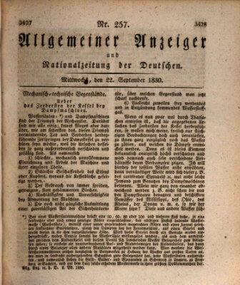 Allgemeiner Anzeiger und Nationalzeitung der Deutschen (Allgemeiner Anzeiger der Deutschen) Mittwoch 22. September 1830