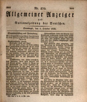 Allgemeiner Anzeiger und Nationalzeitung der Deutschen (Allgemeiner Anzeiger der Deutschen) Dienstag 5. Oktober 1830