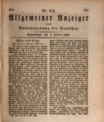 Allgemeiner Anzeiger und Nationalzeitung der Deutschen (Allgemeiner Anzeiger der Deutschen) Donnerstag 7. Oktober 1830