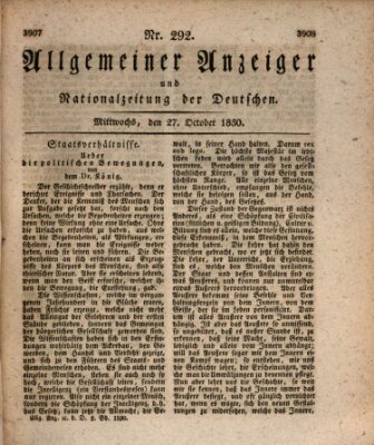 Allgemeiner Anzeiger und Nationalzeitung der Deutschen (Allgemeiner Anzeiger der Deutschen) Mittwoch 27. Oktober 1830