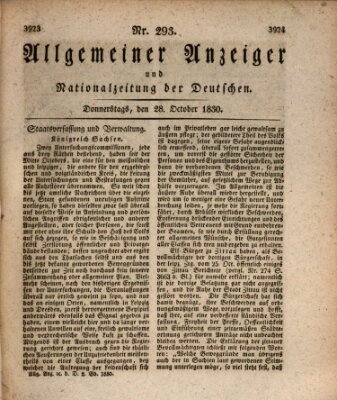 Allgemeiner Anzeiger und Nationalzeitung der Deutschen (Allgemeiner Anzeiger der Deutschen) Donnerstag 28. Oktober 1830