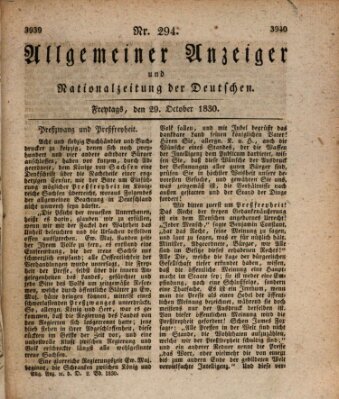 Allgemeiner Anzeiger und Nationalzeitung der Deutschen (Allgemeiner Anzeiger der Deutschen) Freitag 29. Oktober 1830