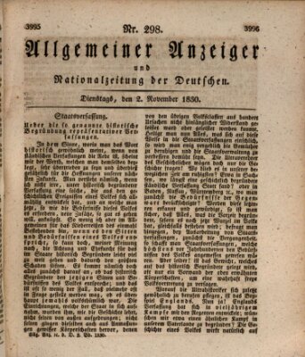 Allgemeiner Anzeiger und Nationalzeitung der Deutschen (Allgemeiner Anzeiger der Deutschen) Dienstag 2. November 1830