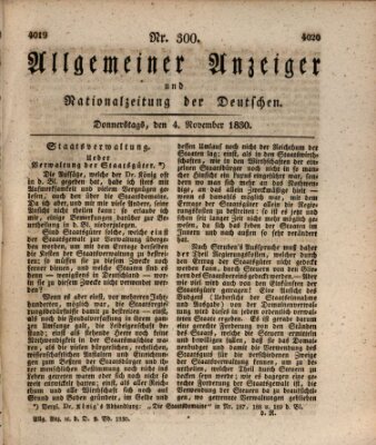 Allgemeiner Anzeiger und Nationalzeitung der Deutschen (Allgemeiner Anzeiger der Deutschen) Donnerstag 4. November 1830