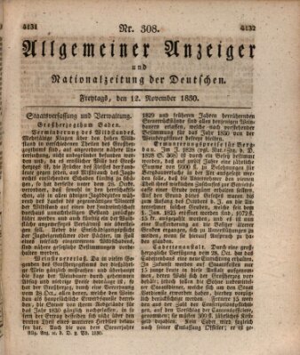 Allgemeiner Anzeiger und Nationalzeitung der Deutschen (Allgemeiner Anzeiger der Deutschen) Freitag 12. November 1830