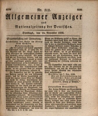 Allgemeiner Anzeiger und Nationalzeitung der Deutschen (Allgemeiner Anzeiger der Deutschen) Dienstag 16. November 1830