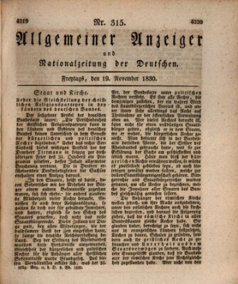 Allgemeiner Anzeiger und Nationalzeitung der Deutschen (Allgemeiner Anzeiger der Deutschen) Freitag 19. November 1830