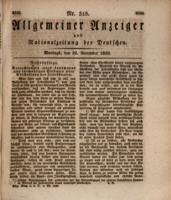 Allgemeiner Anzeiger und Nationalzeitung der Deutschen (Allgemeiner Anzeiger der Deutschen) Montag 22. November 1830