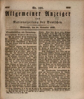 Allgemeiner Anzeiger und Nationalzeitung der Deutschen (Allgemeiner Anzeiger der Deutschen) Mittwoch 24. November 1830