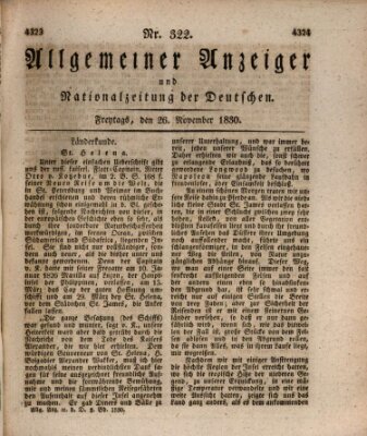 Allgemeiner Anzeiger und Nationalzeitung der Deutschen (Allgemeiner Anzeiger der Deutschen) Freitag 26. November 1830