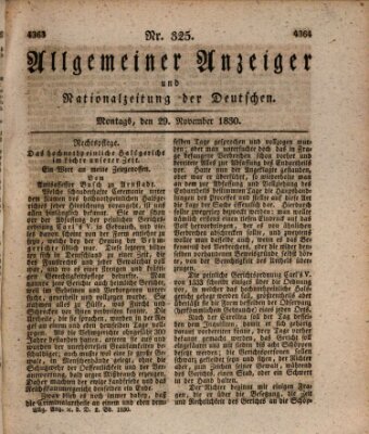 Allgemeiner Anzeiger und Nationalzeitung der Deutschen (Allgemeiner Anzeiger der Deutschen) Montag 29. November 1830