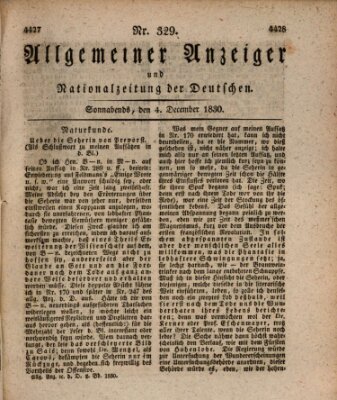 Allgemeiner Anzeiger und Nationalzeitung der Deutschen (Allgemeiner Anzeiger der Deutschen) Samstag 4. Dezember 1830