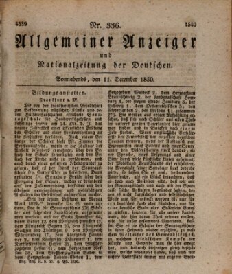 Allgemeiner Anzeiger und Nationalzeitung der Deutschen (Allgemeiner Anzeiger der Deutschen) Samstag 11. Dezember 1830