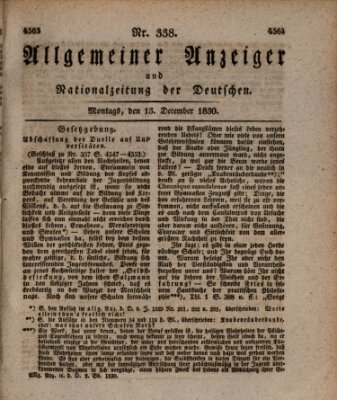 Allgemeiner Anzeiger und Nationalzeitung der Deutschen (Allgemeiner Anzeiger der Deutschen) Montag 13. Dezember 1830