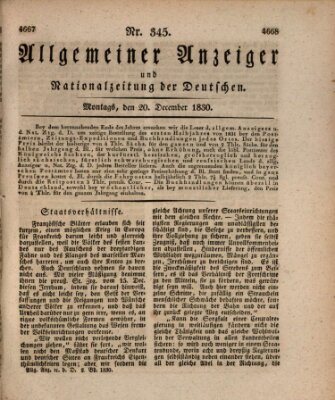 Allgemeiner Anzeiger und Nationalzeitung der Deutschen (Allgemeiner Anzeiger der Deutschen) Montag 20. Dezember 1830