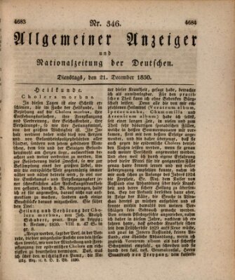 Allgemeiner Anzeiger und Nationalzeitung der Deutschen (Allgemeiner Anzeiger der Deutschen) Dienstag 21. Dezember 1830