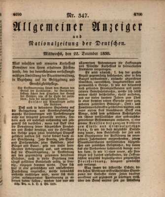 Allgemeiner Anzeiger und Nationalzeitung der Deutschen (Allgemeiner Anzeiger der Deutschen) Mittwoch 22. Dezember 1830