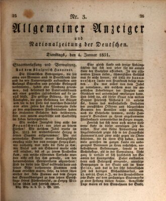 Allgemeiner Anzeiger und Nationalzeitung der Deutschen (Allgemeiner Anzeiger der Deutschen) Dienstag 4. Januar 1831