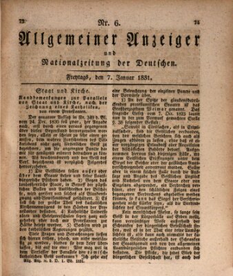 Allgemeiner Anzeiger und Nationalzeitung der Deutschen (Allgemeiner Anzeiger der Deutschen) Freitag 7. Januar 1831