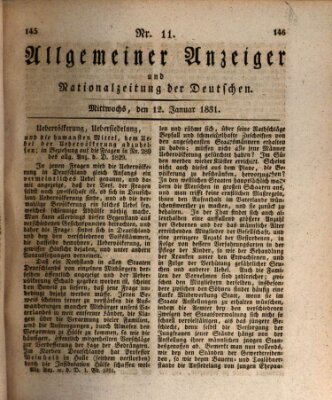 Allgemeiner Anzeiger und Nationalzeitung der Deutschen (Allgemeiner Anzeiger der Deutschen) Mittwoch 12. Januar 1831