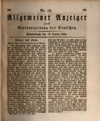 Allgemeiner Anzeiger und Nationalzeitung der Deutschen (Allgemeiner Anzeiger der Deutschen) Donnerstag 13. Januar 1831