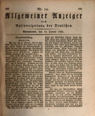 Allgemeiner Anzeiger und Nationalzeitung der Deutschen (Allgemeiner Anzeiger der Deutschen) Samstag 15. Januar 1831