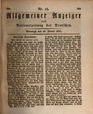 Allgemeiner Anzeiger und Nationalzeitung der Deutschen (Allgemeiner Anzeiger der Deutschen) Sonntag 16. Januar 1831