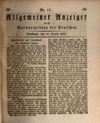 Allgemeiner Anzeiger und Nationalzeitung der Deutschen (Allgemeiner Anzeiger der Deutschen) Dienstag 18. Januar 1831