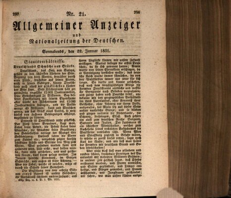 Allgemeiner Anzeiger und Nationalzeitung der Deutschen (Allgemeiner Anzeiger der Deutschen) Samstag 22. Januar 1831