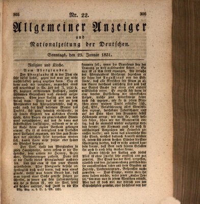 Allgemeiner Anzeiger und Nationalzeitung der Deutschen (Allgemeiner Anzeiger der Deutschen) Sonntag 23. Januar 1831