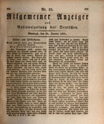 Allgemeiner Anzeiger und Nationalzeitung der Deutschen (Allgemeiner Anzeiger der Deutschen) Montag 24. Januar 1831