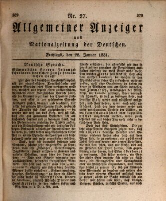 Allgemeiner Anzeiger und Nationalzeitung der Deutschen (Allgemeiner Anzeiger der Deutschen) Freitag 28. Januar 1831