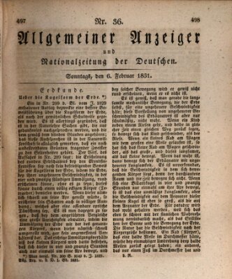 Allgemeiner Anzeiger und Nationalzeitung der Deutschen (Allgemeiner Anzeiger der Deutschen) Sonntag 6. Februar 1831