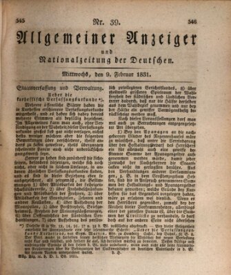 Allgemeiner Anzeiger und Nationalzeitung der Deutschen (Allgemeiner Anzeiger der Deutschen) Mittwoch 9. Februar 1831