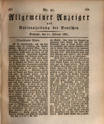 Allgemeiner Anzeiger und Nationalzeitung der Deutschen (Allgemeiner Anzeiger der Deutschen) Freitag 11. Februar 1831