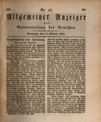 Allgemeiner Anzeiger und Nationalzeitung der Deutschen (Allgemeiner Anzeiger der Deutschen) Sonntag 13. Februar 1831