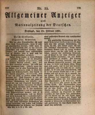 Allgemeiner Anzeiger und Nationalzeitung der Deutschen (Allgemeiner Anzeiger der Deutschen) Freitag 25. Februar 1831