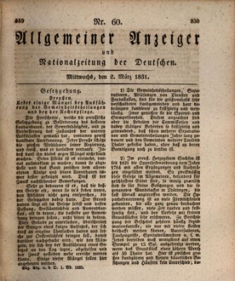 Allgemeiner Anzeiger und Nationalzeitung der Deutschen (Allgemeiner Anzeiger der Deutschen) Mittwoch 2. März 1831