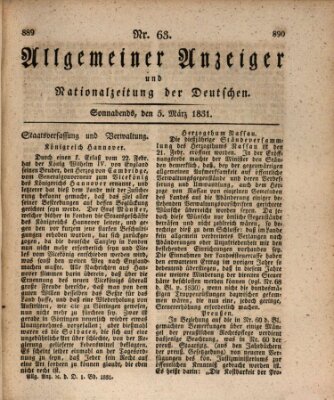 Allgemeiner Anzeiger und Nationalzeitung der Deutschen (Allgemeiner Anzeiger der Deutschen) Samstag 5. März 1831