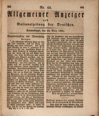 Allgemeiner Anzeiger und Nationalzeitung der Deutschen (Allgemeiner Anzeiger der Deutschen) Donnerstag 10. März 1831