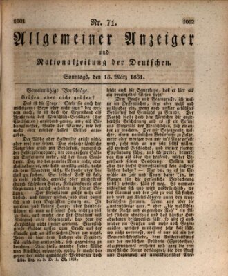 Allgemeiner Anzeiger und Nationalzeitung der Deutschen (Allgemeiner Anzeiger der Deutschen) Sonntag 13. März 1831