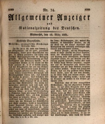 Allgemeiner Anzeiger und Nationalzeitung der Deutschen (Allgemeiner Anzeiger der Deutschen) Mittwoch 16. März 1831