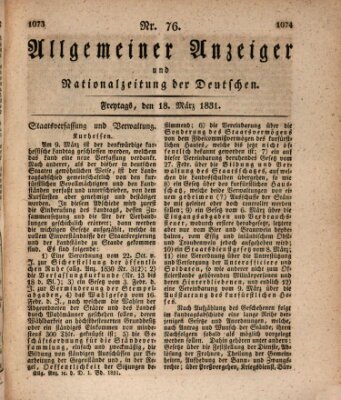 Allgemeiner Anzeiger und Nationalzeitung der Deutschen (Allgemeiner Anzeiger der Deutschen) Freitag 18. März 1831